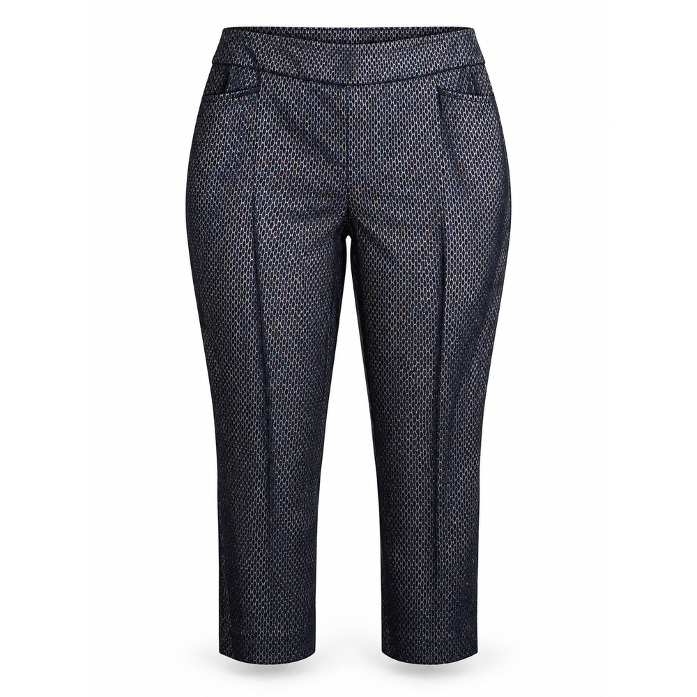 Chico's 4R Size 20 Navy Silver Metallic Geometric Ankle Pants Honeycomb Jacquard